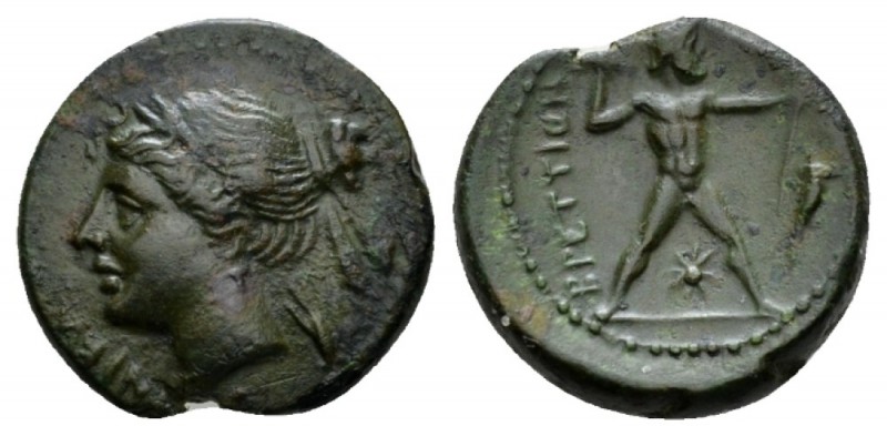 Bruttium, Brettii Half Unit circa 214-211, Æ 18mm., 4.08g. Head of Nike l., wear...