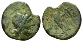 Bruttium, Brettii Unit circa 208-203, Æ 22mm., 5.45g. Laureate head of Zeus r.; all within wreath. Rev. Eagle standing l., with wings open; in l. fiel...