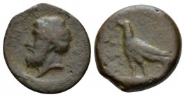 Bruttium, Locri Epizephyrii Bronze circa 350-320, Æ 22mm., 8.34g. Laureate head of Zeus l. Rev. Eagle standing with winged closed. SNG ANS 532. Histor...