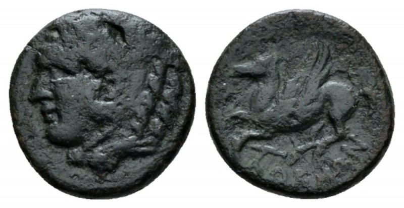 Bruttium, Locri Epizephyrii Bronze circa 300-268, Æ 15.5mm., 3.70g. Head of Hera...