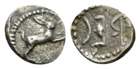 Bruttium, Rhegium Litra circa 480-462, AR 9.5mm., 0.53g. Hare r. REC retrograde. McClean 1859 and pl. 59, 6. Historia Numorum Italy 2475.

Good Very...