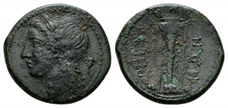 Bruttium, Rhegium Bronze crica 260-215, Æ 23mm., 7.32g. Laureate head of Apollo ...