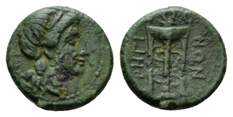 Bruttium, Rhegium Bronze circa III cent., Æ 13.5mm., 2.11g. Laureate head of Apo...