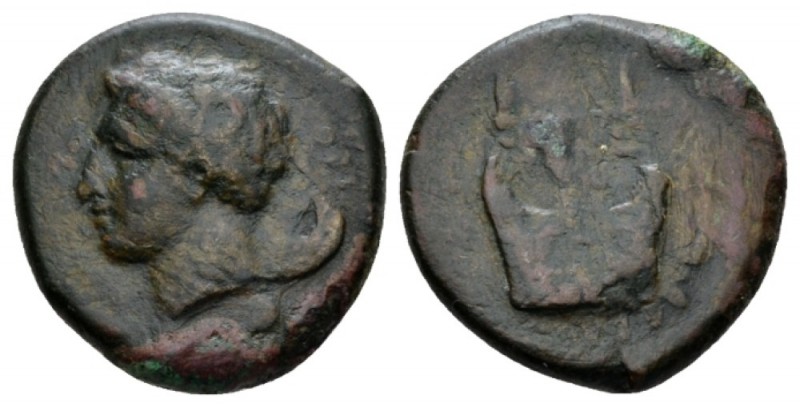 Sicily, Adranum Tetras circa 344-339, Æ 22mm., 9.06g. Head of Apollo l. Rev. Lyr...