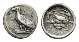 Sicily, Agrigentum Litra circa 450-439, AR 9mm., 0.61g. Eagle standing l., with wings closed. Rev. Crab. SNG ANS 989. SNG Copenhagen 50.

Cabinet to...