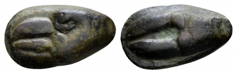 Sicily, Agrigentum Uncia circa 440-420, Æ 19.5mm., 3.86g. Eagle head l. Rev. Cra...