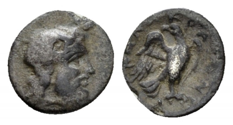 Sicily, Agrigentum Litra or Obol circa 338-241, AR 10mm., 0.63g. Bearded head of...