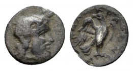 Sicily, Agrigentum Litra or Obol circa 338-241, AR 10mm., 0.63g. Bearded head of river god r. Rev. Eagle standing r. with head l and open wings. SNG A...
