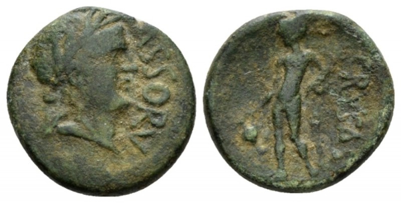 Sicily, Assoros Hemilitron circa 200, Æ 21.5mm., 8.93g. Laureate head of Apollo ...
