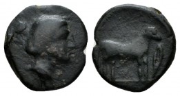 Sicily, Eryx Onkia circa 300-260, Æ 16mm., 3.49g. Female head r. Rev. Horse standing r. Campana 48. Calciati 16.

Rare. Dark patina. Very Fine.

F...