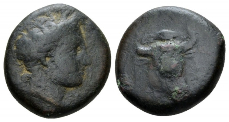 Sicily, Henna Hemilitron circa 339-335, Æ 23mm., 16.63g. Head of Kore-Persephone...