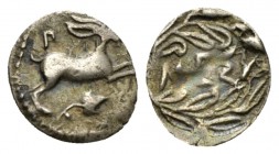 Sicily, Messana Litra circa 438-434, AR 12mm., 0.72g. Hare springing r.; below, leaf. Rev. MEΣ within wreath, SNG Copenhagen 411. SNG München –.

Li...