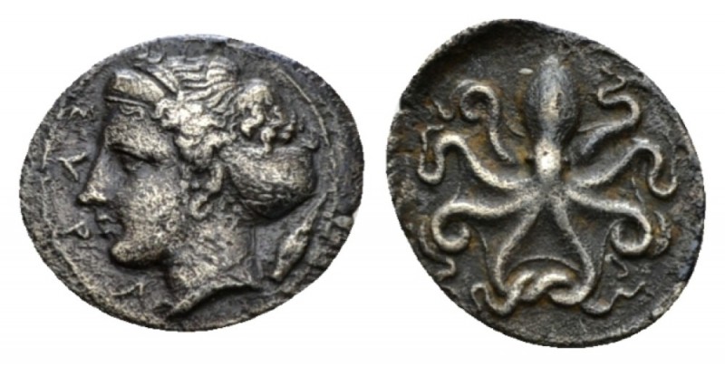 Sicily, Syracuse Litra circa 415-405, AR 13.5mm., 0.73g. Head of nymph Arethusa ...