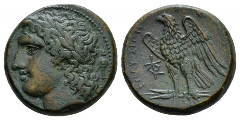 Sicily, Syracuse Bronze circa 287-278, Æ 23.5mm., 12.21g. Laureate head of Apoll...