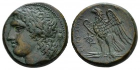 Sicily, Syracuse Bronze circa 287-278, Æ 23.5mm., 12.21g. Laureate head of Apollo l., behind, trophy. Rev. Eagle standing l., wings open, on thunderbo...