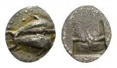 Island of Thrace, Thasos Hemiobol circa, AR 7mm., 0.24g. Two dolphins r. Rev. Incuse square. SNG Copenhagen 1020 var. Le Rider 9 var.

 Apparently u...