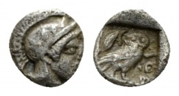 Attica, Athens Hemiobol After 449, AR 6.5mm., 0.30g. Head of Athena r., wearing crested Attic helmet, decorated with three olive leaves and palmettae....