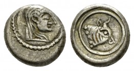 Pontus, Colchis Hemidrachm circa 425-325, AR 11.5mm., 2.07g. Female head (Demeter ?) r. Rev. Head of bull r. SNG BM Black Sea 1013. SNG Copenhagen 98....