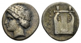Ionia, Colophon Drachm circa 389-350, AR 16mm., 3.50g. Laureate head of Apollo l. Rev. Lyre. Milne, Colophon 66. Traité II, 1917.

Attractive old ca...