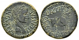 Hispania, Celsa Tiberius, 14-37 As circa 14-37, Æ 23mm., 13.58g. Laureate head r. Rev. Bull standing r. ACIP 3170. RPC 279. Duoviri: Bagg. Font. and C...