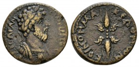 Macedonia, Konon Marcus Aurelius, 161-180 Bronze circa 161-180, Æ 25mm., 10.09g. Bare-headed, draped and cuirassed bust r. Rev. KOINON MAKEΔONΩN Winge...