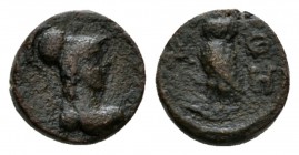 Attica, Athens Pseudo-autonomous issue. Bronze circa 120-125 Time of Hadrian, Æ 11.5mm., 1.76g. Head of Athena r., wearing Corinthian helmet. Rev. Owl...