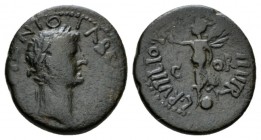 Corinthia, Corinth Tiberius, 14-37 Bronze circa 12-16, Æ 20mm., 5.23g. Laureate head r. Rev. Nike on globe l., holding palm and wreath. Amandry XIV71....
