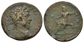 Corinthia, Corinth Marcus Aurelius, 161-180 Bronze circa 161-180, Æ 27.5mm., 13.41g. Laureate and cuirassed bust r. Rev. Neptune/Poseidon seated, l., ...