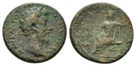 Corinthia, Corinth Marcus Aurelius, 161-180 Bronze circa 161-180, Æ 20mm., 6.22g. Laureate head r. Rev. Jupiter/Zeus seated, l., holding Victoria/Nike...