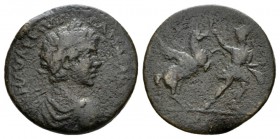 Corinthia, Corinth Caracalla, 198-217 Bronze circa 198-217, Æ 24mm., 6.26g. Laureate and cuirassed bust r. Rev. Helmeted Athena Chalinitis in short ch...