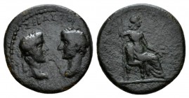 Mysia, Pergamum Octavian, 32 – 27 BC Bronze Before 29 AD, Æ 20mm., 3.72g. Laureate head of Augustus and Tiberius facing each other. Rev. Livia seated ...