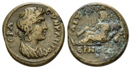 Lydia, Saitta Pseudo-autonomous issue. Bronze Time of Domitian, Æ 22mm., 7.65g. Draped bust of the Senate r. Rev. CAITTHNΩN / ЄPMOC River-god Hermos r...