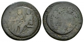 Lydia, Sardes In the name of Drusus, son of Tiberius Bronze circa 23-26, Æ 27.5mm., 13.74g. Togate figures of Drusus and Germanicus seated left on cur...