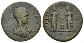 Pamphilia, Perga Tranquillina, wife of Gordian III. Homonoia with Side Bronze circa 238-244, Æ 26.5mm., 26.5g. Draped bust r. wearing stephane and set...