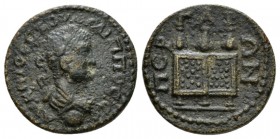 Pamphilia, Perga Philip II Caesar, 244-246. Bronze circa 244-246, Æ 23.5mm., 8.44g. Laureate, draped and cuirassed bust r. Rev. Large chest with three...
