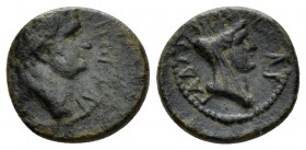 Syria, Decpolis. Gadara Titus Caesar, 69-79 Bronze circa 73-74, Æ 16.5mm., 3.63g. Laureate head r. Rev. ΓAΔAPA Turreted, veiled and draped bust of Tyc...