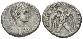 Syria, Seleucis and Pieria. Antioch Elagabalus, 218-222 Tetradrachm circa 218-222, AR 25mm., 11.18g. Laureate, draped and cuirassed bust r. Rev. Eagle...