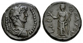 Egypt, Alexandria Hadrian, 117-138 Tetradrachm circa 125-126 (year 10), billon 24.5mm., 13.42g. Laureate, draped and cuirassed bust r. Rev. Eirene sta...