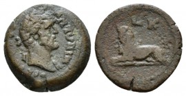 Egypt, Alexandria Antoninus Pius, 138-161 Obol circa 155-156 (year 20), Æ 18mm., 4.36g. Laureate head r. Rev. Sphinx reclining, l; above LK. Geissen -...