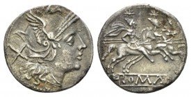 Corn-ear (second) series Denarius Sicily circa 211-208, AR 19mm., 3.90g. Helmeted head of Roma r.; behind, X. Rev. The Dioscuri galloping r.; below, R...