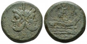 Victory and spearhead series As circa 189-180, Æ 33.5mm., 49.70g. Laureate head of Janus; above, mark of value. Rev. Prow r.; above, Victory with wrea...
