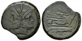 Gryphon: gryphon and hare’s head series As circa 169-158, Æ 31.5mm., 18.51g. Laureate head of Janus; above, mark of value. Rev. Prow r.; above, grypho...