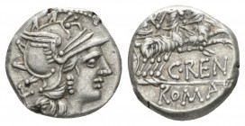 Denarius circa 138, AR 11mm., 3.83g. Helmeted head of Roma r.; behind, X. Rev. Juno in biga of goats r., holding sceptre and reins in r. hand and whip...