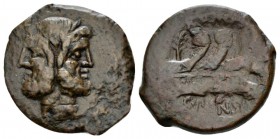 C. Vibius C.f. Pansa As circa 90, Æ 26.5mm., 10.15g. Laureate head of Janus. Rev. Three prows r., on which palm branch and caps of Dioscuri. Crawford ...