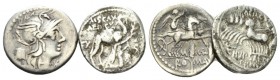 Lot of two denarii circa 58 BC, AR 18mm., 7.56g. Lot of two denarii: Denarius circa 58 Babelon Aemilia 8 and Plautia 8. Sydenham 913. Crawford 422/1a ...