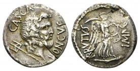 M. Junius Brutus and P. Servilius Casca Longus. Denarius mint moving with Brutus 43-42, AR 18mm., 3.55g. CASCA – LONGVS Wreathed head of Neptune r.; b...