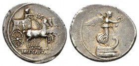 Octavian as Augustus, 27 BC – 14 AD Denarius Brundisium or Roma circa 29-27 BC, AR 20.5mm., 3.90g. Victory standing r. on prow, holding wreath and pal...