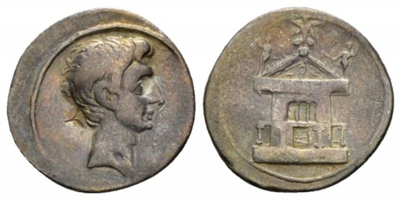 Octavian as Augustus, 27 BC – 14 AD Denarius Brundisium and Roma (?) circa 29-27...