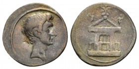 Octavian as Augustus, 27 BC – 14 AD Denarius Brundisium and Roma (?) circa 29-27 BC, AR 20.5mm., 3.69g. Bare head r. Rev. IMP CAESAR on architrave of ...