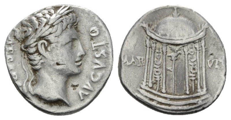 Octavian as Augustus, 27 BC – 14 AD Denarius circa 18 BC, AR 18.5mm., 3.79g. CAE...